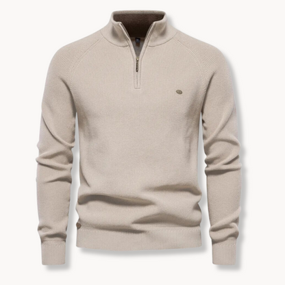 Herregenser – Bomullsblanding – Klassisk Passform – Half-Zip – Ribbestrikket Kant
