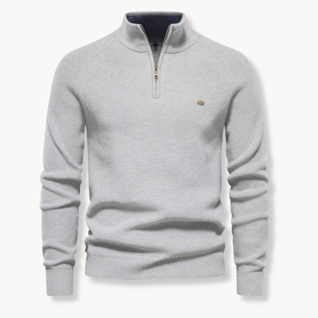 Herregenser – Bomullsblanding – Klassisk Passform – Half-Zip – Ribbestrikket Kant