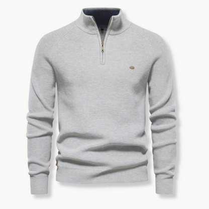Herregenser – Bomullsblanding – Klassisk Passform – Half-Zip – Ribbestrikket Kant
