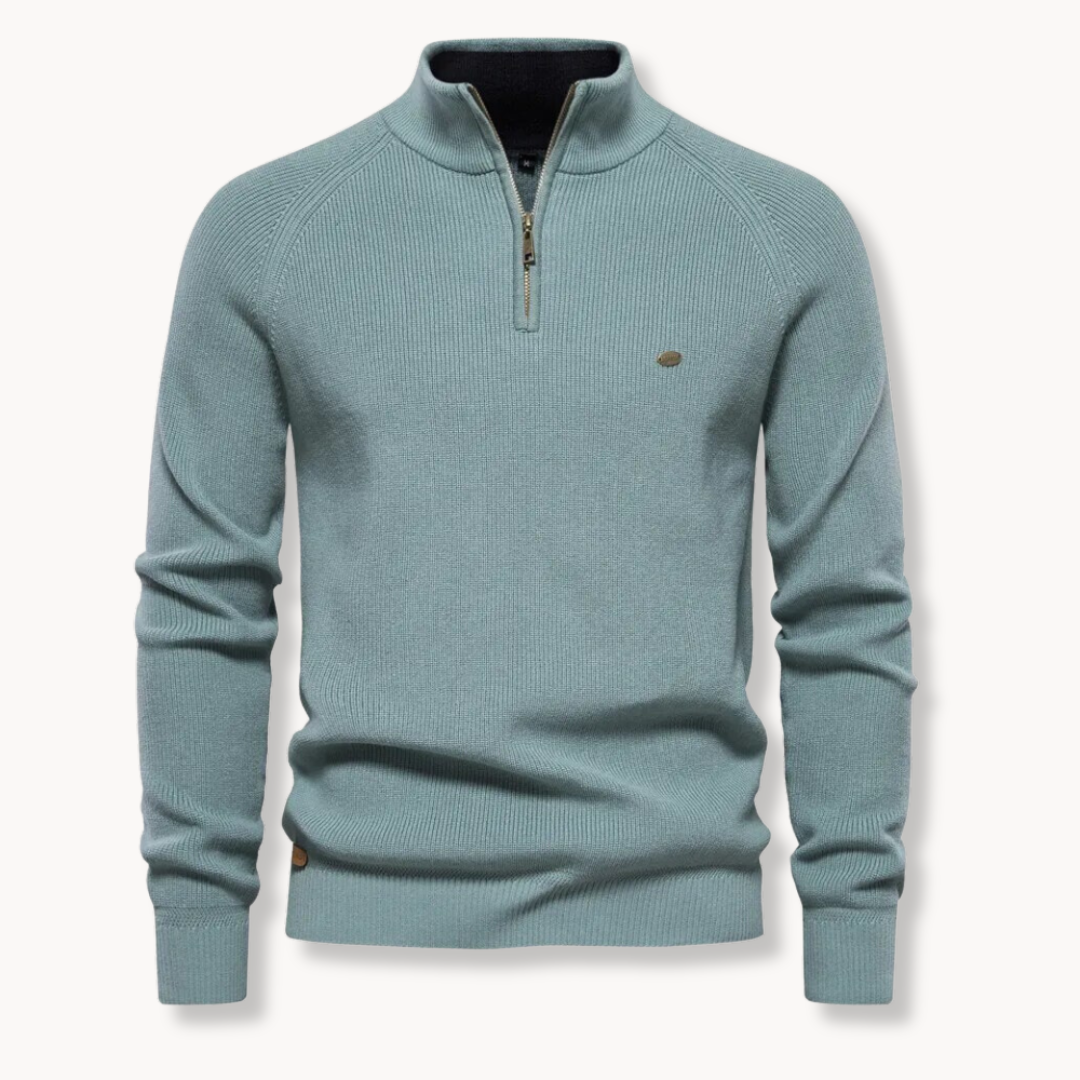 Herregenser – Bomullsblanding – Klassisk Passform – Half-Zip – Ribbestrikket Kant