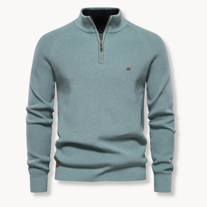 Herregenser – Bomullsblanding – Klassisk Passform – Half-Zip – Ribbestrikket Kant
