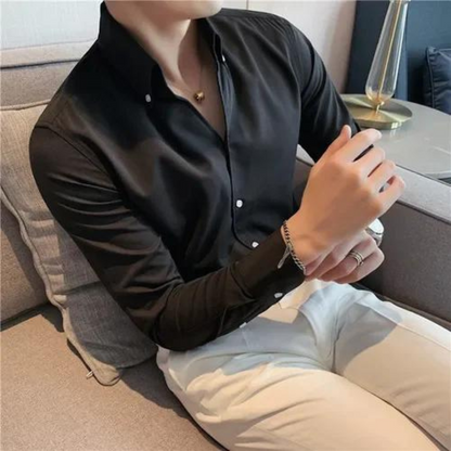 Herreskjorte med knapper – Slim Fit – 100 % bomull – Langermet formell skjorte