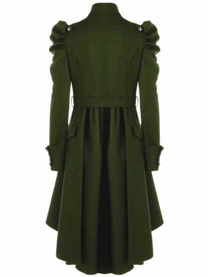 Dam Lång Kappa - Hög Stående Krage - Dubbelsydd - Puffärmar - Elegant Snitt