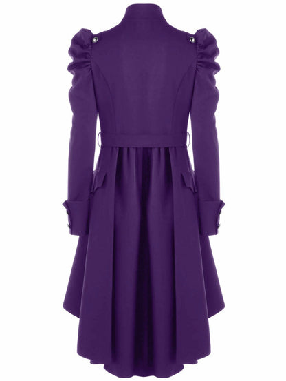 Dam Lång Kappa - Hög Stående Krage - Dubbelsydd - Puffärmar - Elegant Snitt