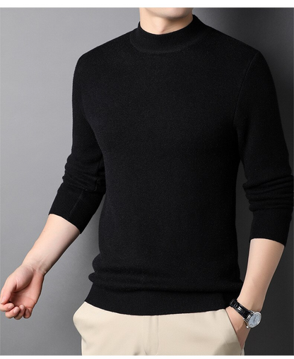 Herrtröja med hög krage – Mjuk och varm – Slim fit – Ribbstickade muddar