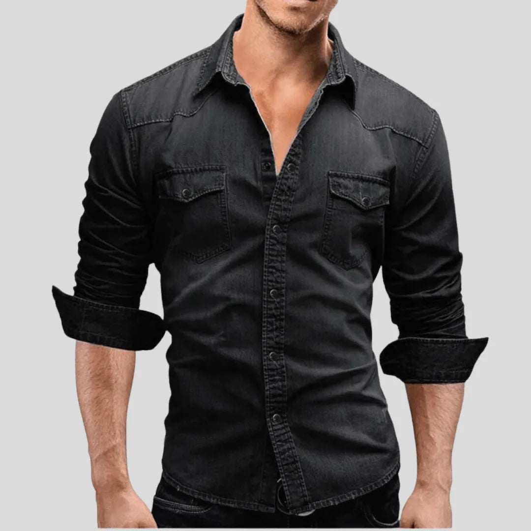 Herreskjorte i Denim – Klassisk Snitt – Knappestolpe – Slank Passform – Brystlommer