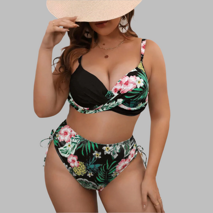 Dam Bikini Set – Hög Midja – Twist Front – Justerbara Remmar – Sidoknytningar