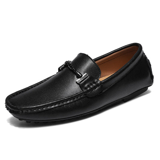 Herrskor Loafers – Skinnfinish – Slip-On – Metallspänne – Rund Tå – Mönstrad Sula