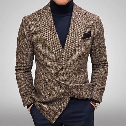 Herre blazer – tweedstoff – skreddersydd passform – dobbeltspent – spisse slag