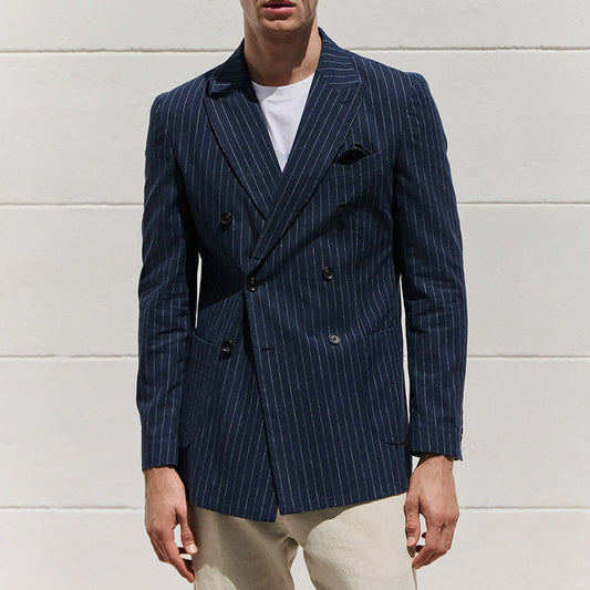 Herreblazer – Skreddersydd passform – Ullblanding – Dobbeltspent – Pinstripe formell