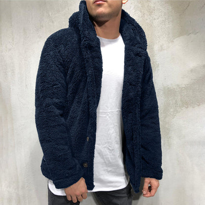 Herrejakke med hette – Plysjfôr – Avslappet passform – Knappe-lukking – Casual stil