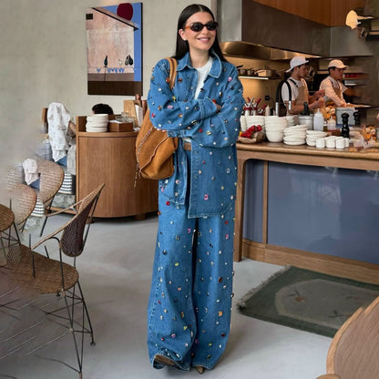 Dam Denimjacka – Oversized Passform – Broderad Detalj – Informell Vardagsstil