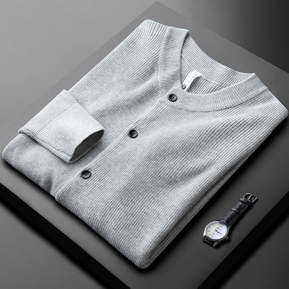 Herr Cardigan – Bomullsstickad – Slim Fit – Knappöppning – Ribbstickade Detaljer