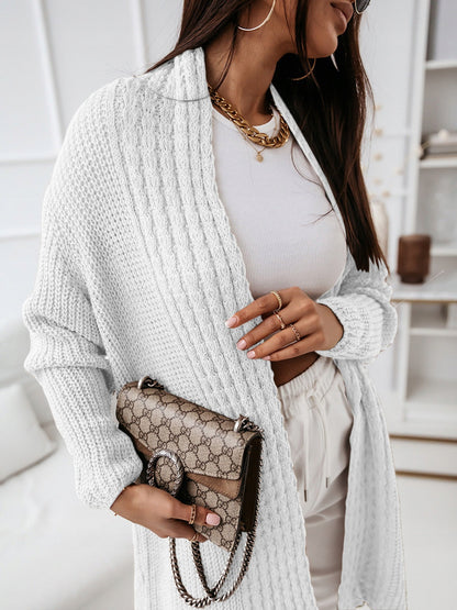 Dam Cardigan – Ullstickad – Avslappnad Passform – Öppen Front – Ribbad Struktur
