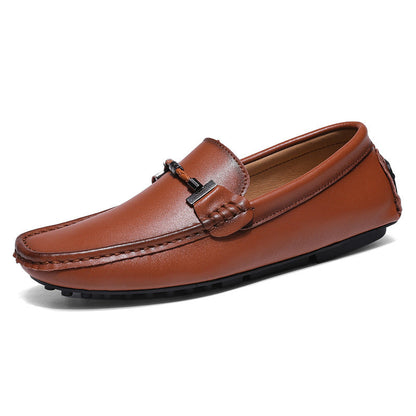 Herrskor Loafers – Skinnfinish – Slip-On – Metallspänne – Rund Tå – Mönstrad Sula