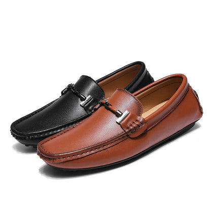 Herrskor Loafers – Skinnfinish – Slip-On – Metallspänne – Rund Tå – Mönstrad Sula