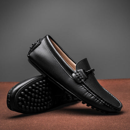 Herrskor Loafers – Skinnfinish – Slip-On – Metallspänne – Rund Tå – Mönstrad Sula