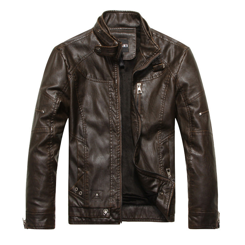 Herr bikerjacka – Slim fit – Glansig finish – Dragkedja – Ståkrage – Fodrad casual stil