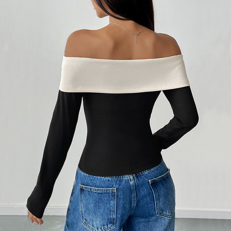 Dam Crop Top – Smal Passform – Off Shoulder – Långärmad – Stretch – Rosettdetalj