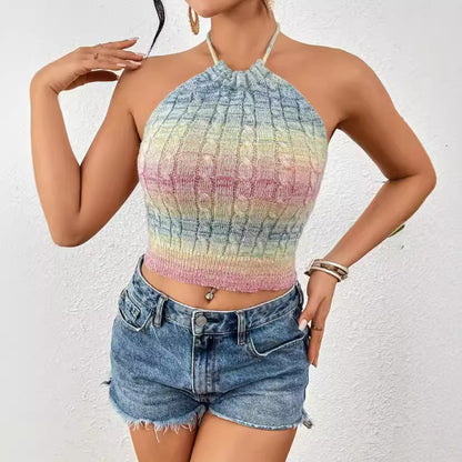 Dam Crop Top – Slim Fit Stickad – Kabelstickat Mönster – Ribbad Kant Casual Användning