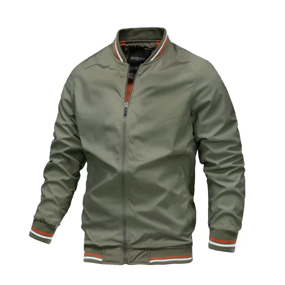 Herrjacka – Slim Fit – Ståkrage – Slätt Lättmaterial – Dragkedjestängning – Ribbad Kant