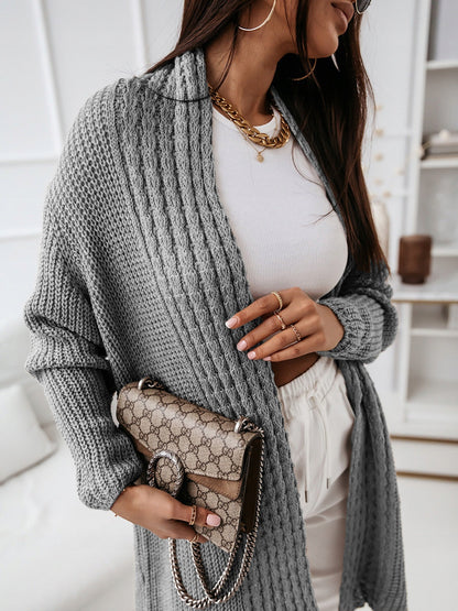 Dam Cardigan – Ullstickad – Avslappnad Passform – Öppen Front – Ribbad Struktur