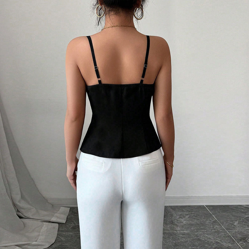 Dam Camisole Topp – Slim Fit – Rynkad Front – Spagettiband – Utskuren Midja