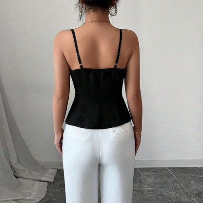 Dam Camisole Topp – Slim Fit – Rynkad Front – Spagettiband – Utskuren Midja