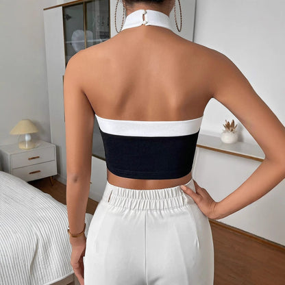 Dam Halterneck Topp – Slim Fit – Andningsbart Tyg – Criss-Cross Hals – Kort Längd