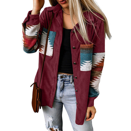 Dame Cardigan Jakke – Cordfløyel – Avslappet Passform – Aztec Ermedesign – Mellomlang