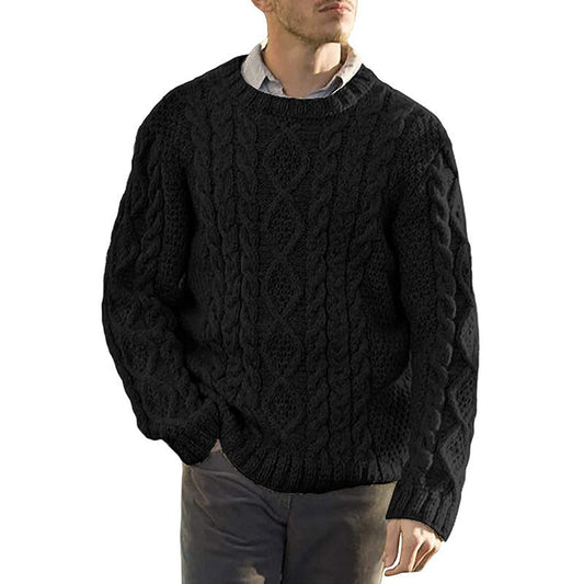 Herregenser – Chunky Kabelstrikk – Oversized Passform – Rund Hals Langermet Pullover