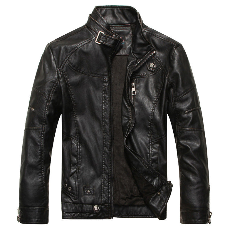 Herr bikerjacka – Slim fit – Glansig finish – Dragkedja – Ståkrage – Fodrad casual stil