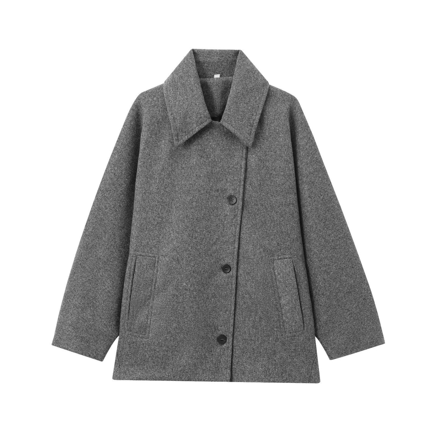 Dam Ulljacka – Oversized Passform – Knappar – Bred Krage – Avslappnad Stil