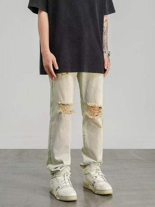 Herrjeans – Slim Fit – Raka Ben – Distressed Denim – Casual Gatukläder