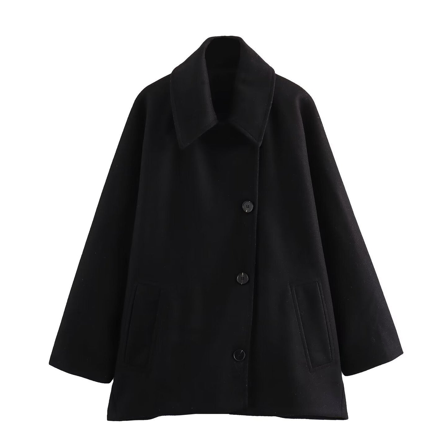 Dam Ulljacka – Oversized Passform – Knappar – Bred Krage – Avslappnad Stil