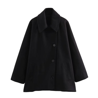 Dam Ulljacka – Oversized Passform – Knappar – Bred Krage – Avslappnad Stil