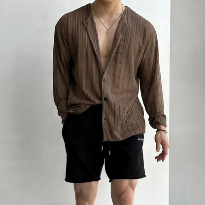 Herrkofta – Slim fit – V-ringning – Knappar – Lätt andningsbart stickat tyg