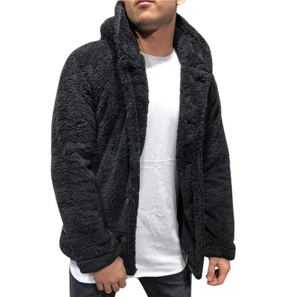 Herrejakke med hette – Plysjfôr – Avslappet passform – Knappe-lukking – Casual stil