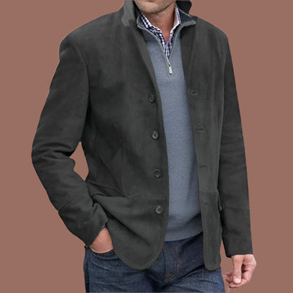 Herrjacka – Regular Fit – Lyxigt Tyg – Knappar – Ståkrage – Vintage Stil