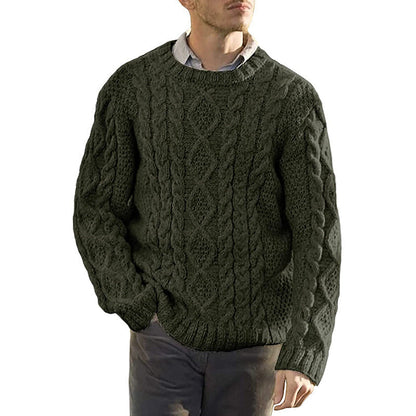Herregenser – Chunky Kabelstrikk – Oversized Passform – Rund Hals Langermet Pullover