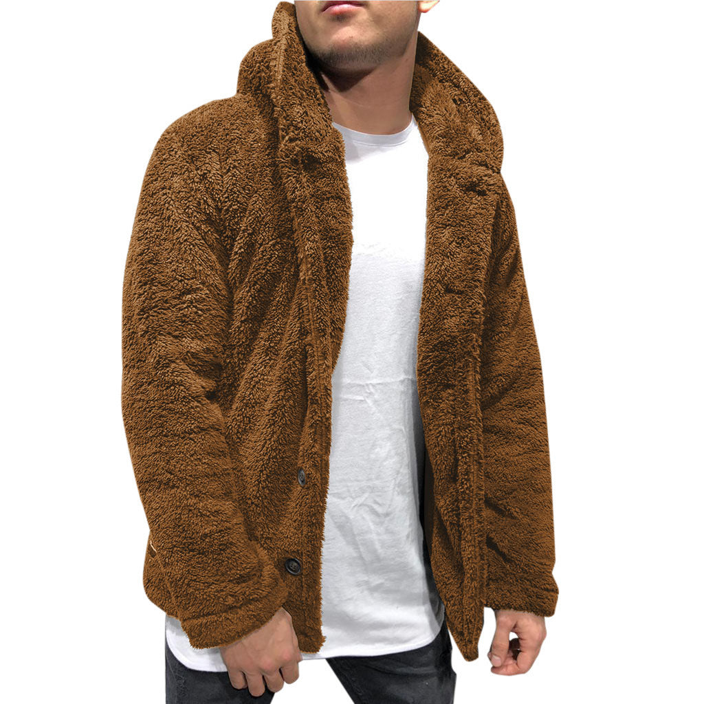 Herrejakke med hette – Plysjfôr – Avslappet passform – Knappe-lukking – Casual stil