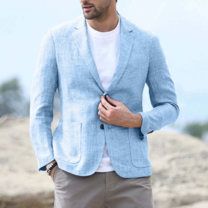 Herrblazer – Slim Fit – Andningsbart Tyg – Enkelknäppt – Notch Slag – Patchfickor
