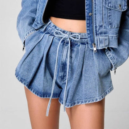 Dam Denimjacka – Oversized Passform – Kortad Längd – Dragkedja – Fickor