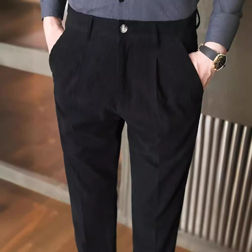Herrebukse – Smal Passform – Cordfløyel – Pressfold – Full Lengde – Smart Casual