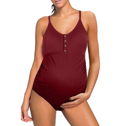 Dam Baddräkt Gravid – Stretch Passform – Justerbara Remmar – Ribbad Struktur