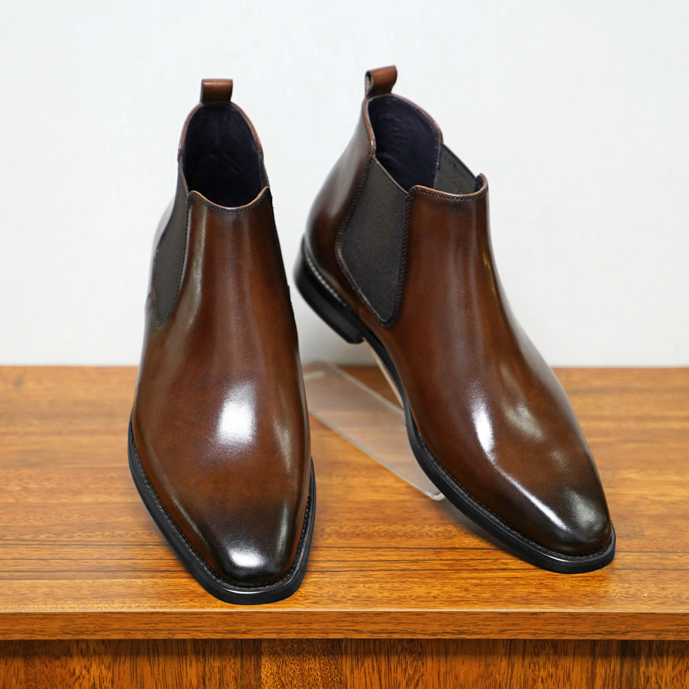 Herre Chelsea Boots – Skinn – Ankelhøyde – Elastisk Panel – Enkel Å Ta På