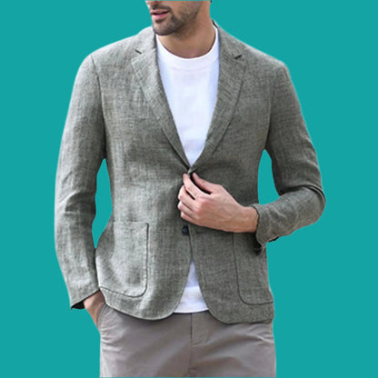 Herrblazer – Slim Fit – Andningsbart Tyg – Enkelknäppt – Notch Slag – Patchfickor
