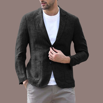 Herrblazer – Slim Fit – Andningsbart Tyg – Enkelknäppt – Notch Slag – Patchfickor