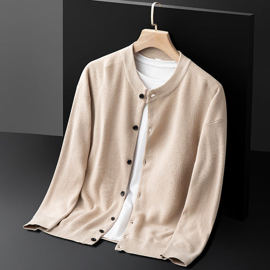 Herr Cardigan – Bomullsstickad – Slim Fit – Knappöppning – Ribbstickade Detaljer