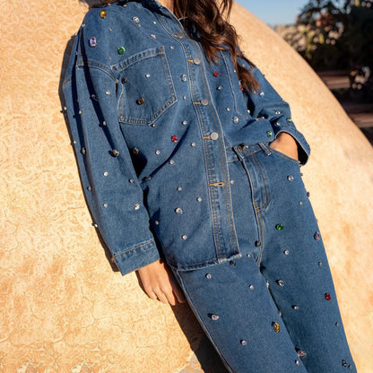 Dam Denimjacka – Oversized Passform – Broderad Detalj – Informell Vardagsstil